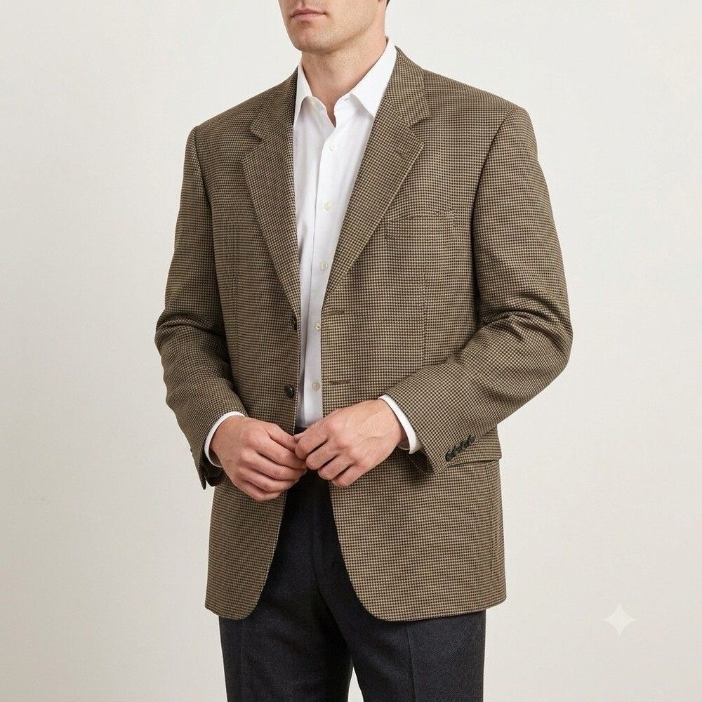 VTG Gianfranco Ruffini Worsted Wool Blazer Jacket 44R Houndstooth 3 Button Mens